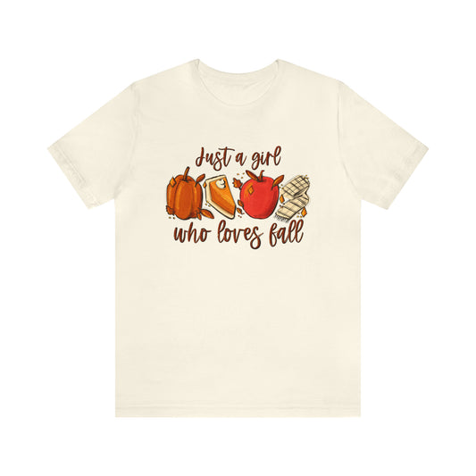 Just a Girl Who Loves Fall Bella Canvas 3001 Tshirt