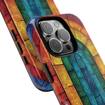 iPhone Phone Case Colorful Stained Glass Look Rainbow Phone Case Tough Cases for Nature Lovers Floral Phone Cover Gift for Mom Fall Aesthetic Eco-Friendly Design Wizard of Oz Lover