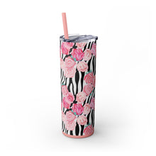 Load image into Gallery viewer, Tumbler with Straw, Zebra and Roses Design, 20oz
