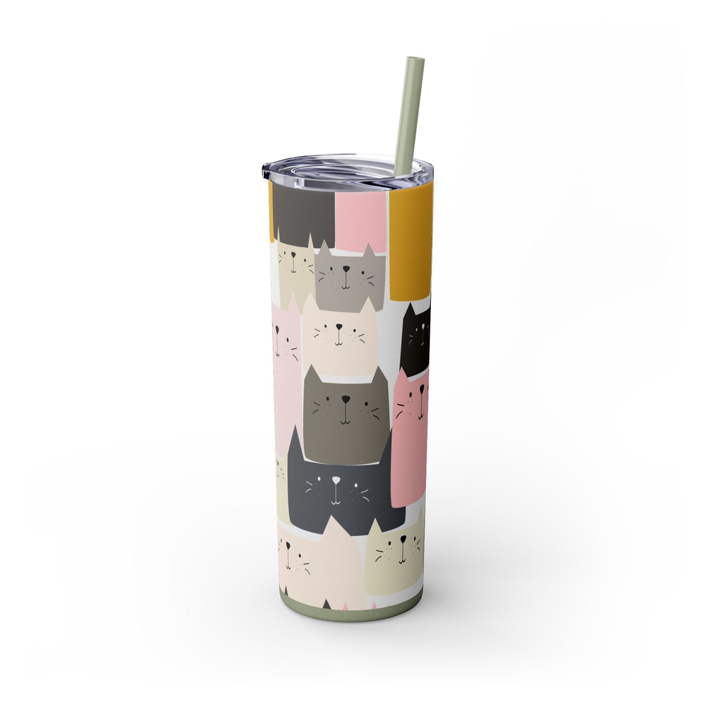 Pink Kitty, Gray Kitty Skinny Tumbler with Straw, 20oz