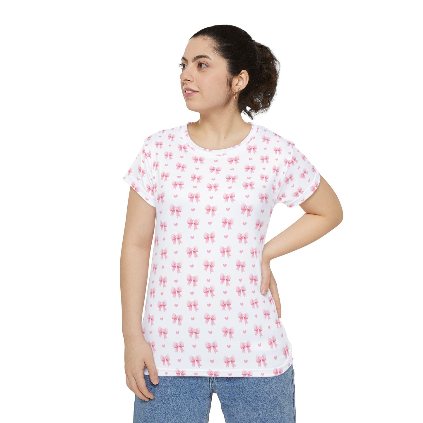 Shirt Pink Coquette Bow Pattern Tee Print Shirt for Gift