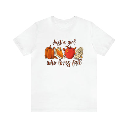 Just a Girl Who Loves Fall Bella Canvas 3001 Tshirt