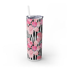 Load image into Gallery viewer, Tumbler with Straw, Zebra and Roses Design, 20oz
