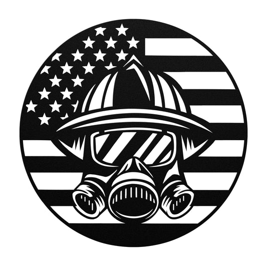 Firefighter Helmet with Flag Metal Sign