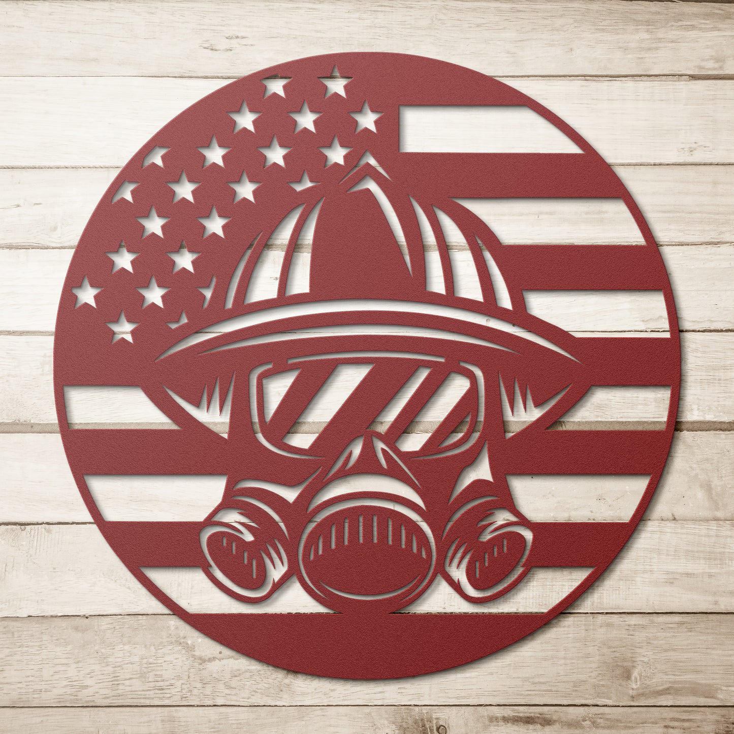 Firefighter Helmet with Flag Metal Sign