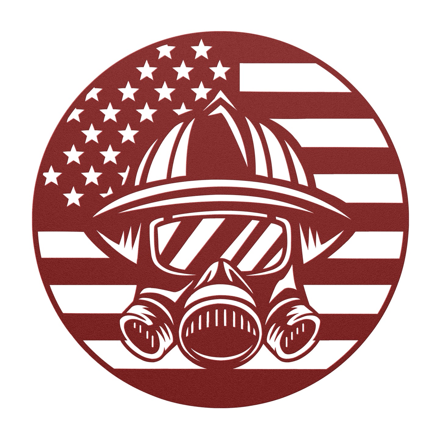 Firefighter Helmet with Flag Metal Sign