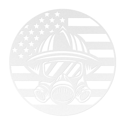 Firefighter Helmet with Flag Metal Sign