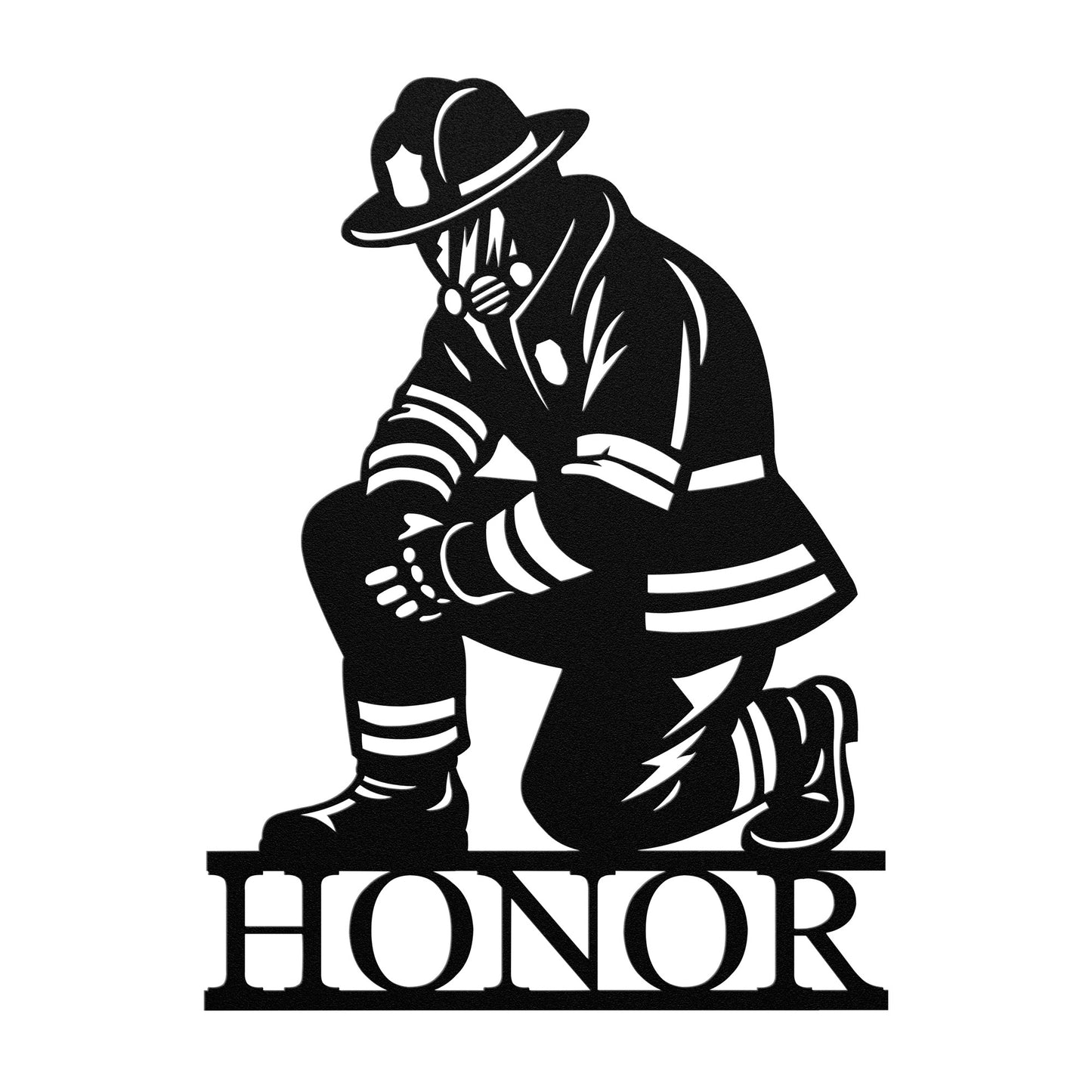 Firefighter Kneeling Honor Metal Sign