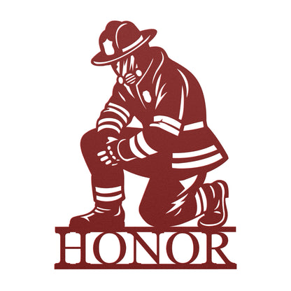 Firefighter Kneeling Honor Metal Sign