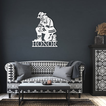 Firefighter Kneeling Honor Metal Sign