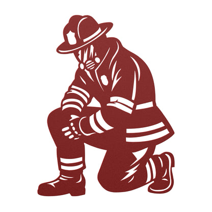 Firefighter Kneeling Metal Sign