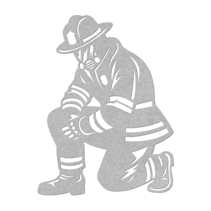 Firefighter Kneeling Metal Sign